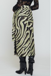 MIX AND MATCH Penelope Midi Skirt Olive Zebra Πράσινη Ζεβρέ Μίντι Φούστα